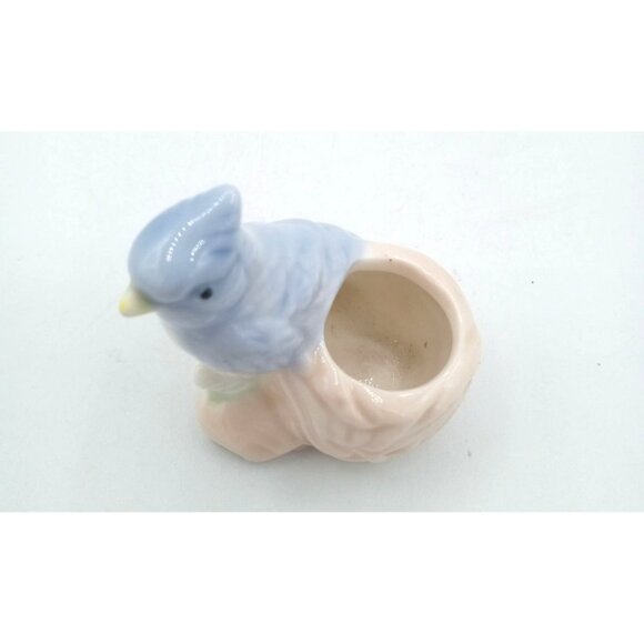 Blue Jay Toothpick Holder Vintage Porcelain 2.25 In Miniature Bird Nest Decor - Picture 4 of 16